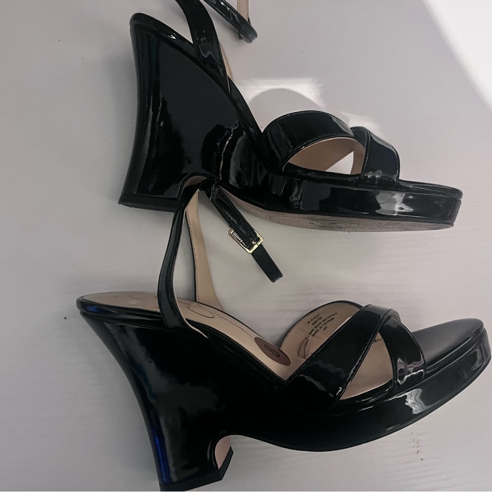 Jessica Simpson Glossy Black Strappy Heels - Picture 2 of 6